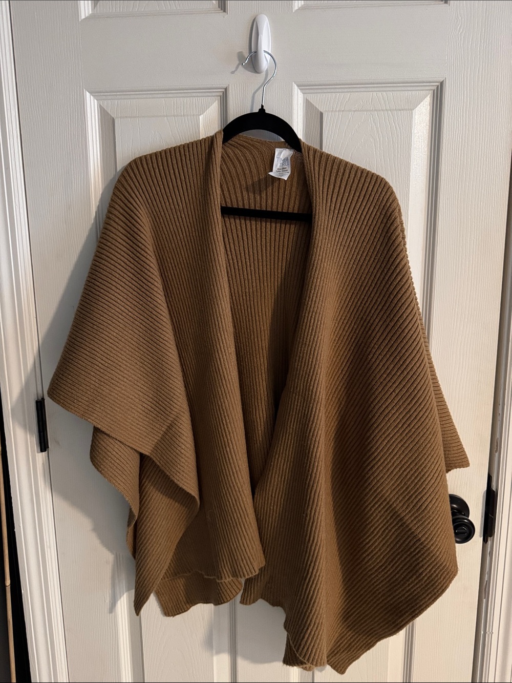 Time and Tru Ribbed Open-Front Poncho - Camel